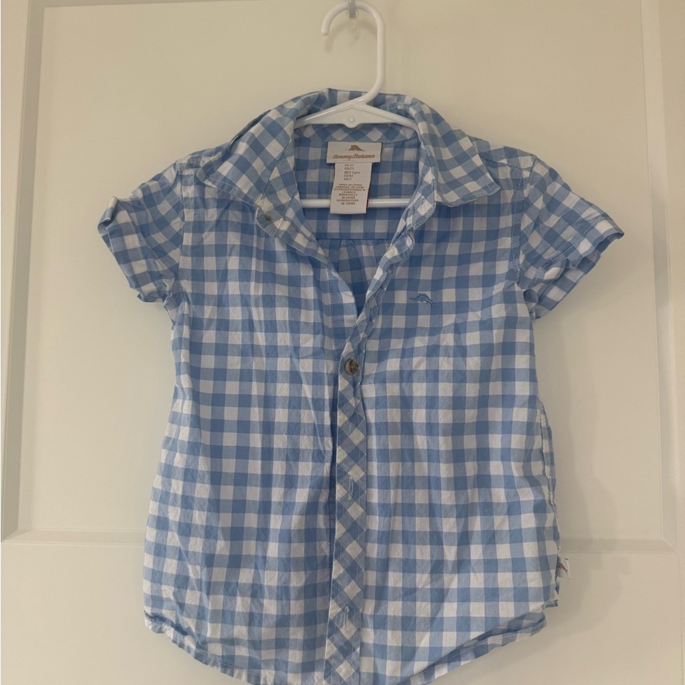 Tommy Bahama Blue & White Gingham Button-Down Shirt - Kids
